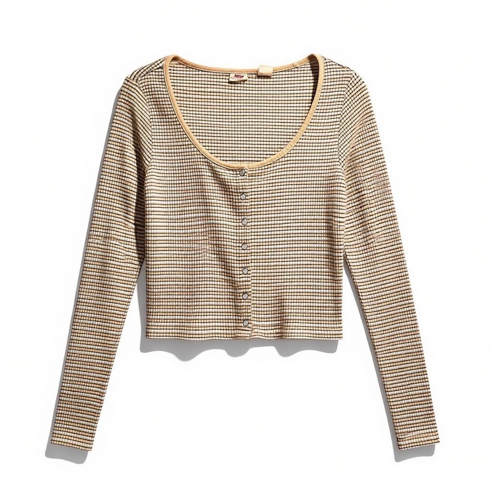 Levi’s Ribbed Henley Crop Top Long Sleeve Button Front 80% Cotton Women’s Large